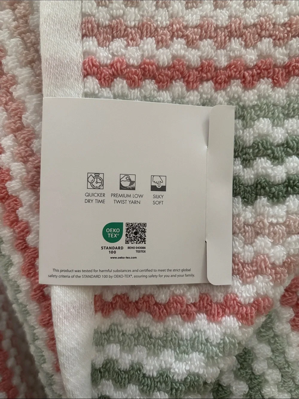 NWT 4Pc Caro Retro Boho Bath & Hand Towel Set Sage Green Blush Pink Quick Dry